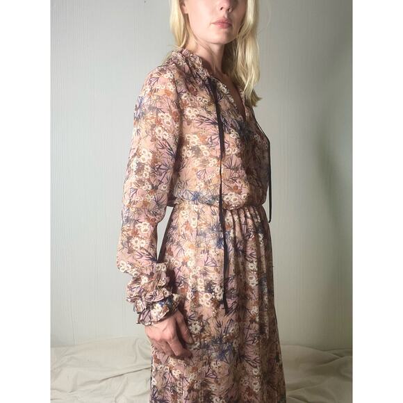 MANGO Sheer Chiffon Long Sleeve Floral Maxi Dress US XSMALL - Picture 9 of 16